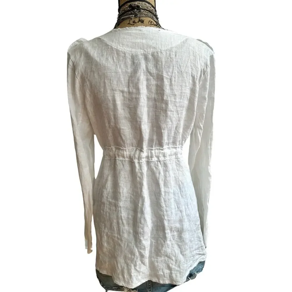 BACI - ITALIAN ORGANIC LINEN women's white jacket cardigan size MEDIUM - Picture 7 of 10